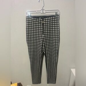 Ladies ZARA High Rise Pants plaid With Open‎ Front Zipper Stretchy